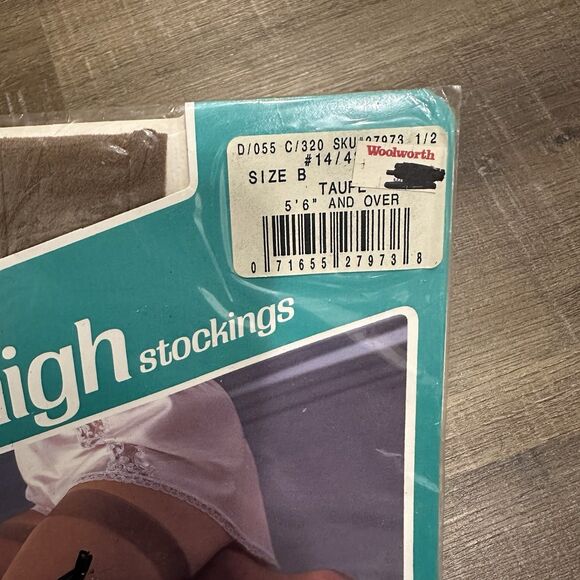 VTG Primrose Thigh High Stockings Nylon Size B Taupe Extra Long 5’6 And Over - Picture 2 of 4